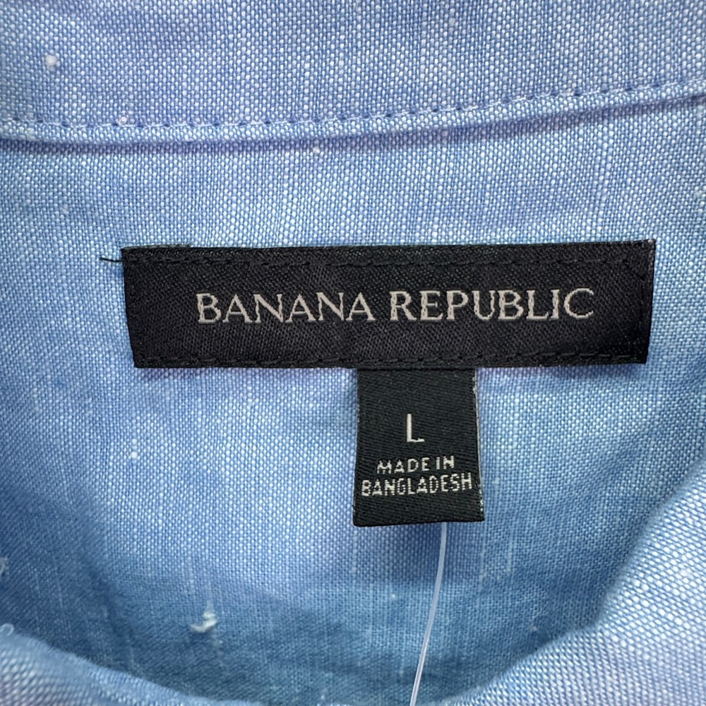 Banana Republic Shirt Mens L Blue Linen Blend Preppy Office Business Beach Light - Picture 5 of 10